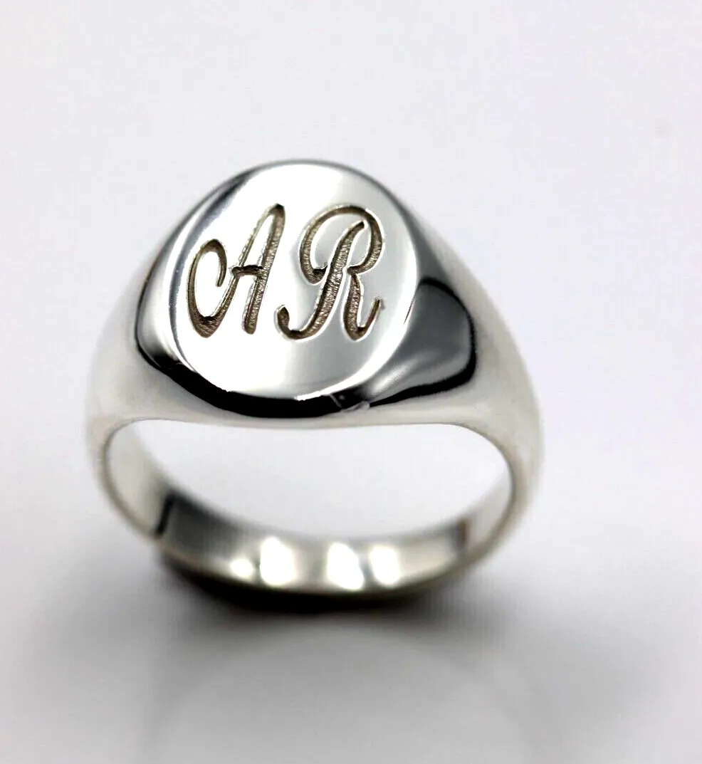 Genuine Heavy Solid Sterling Silver 925 Oval Men Signet Ring With Two Initial