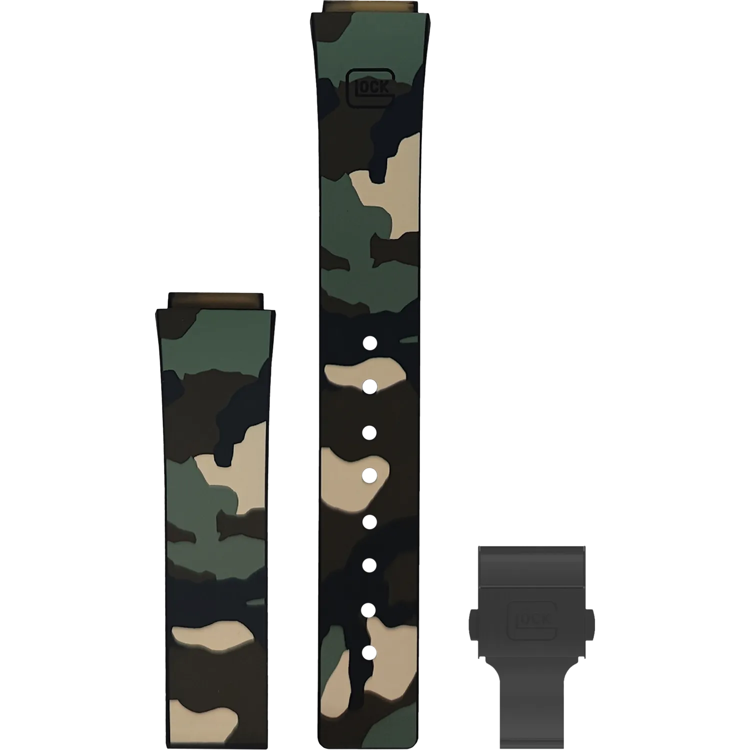 Glock Silicone Watch Strap: Forest Camouflage with Black Clasp 24mm