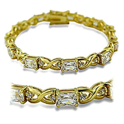 Gold Brass Bracelet with AAA Grade CZ in Clear for Women Style 415705