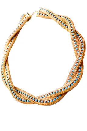 Gold Mesh Vintage Choker Necklace with Turquoise Stones