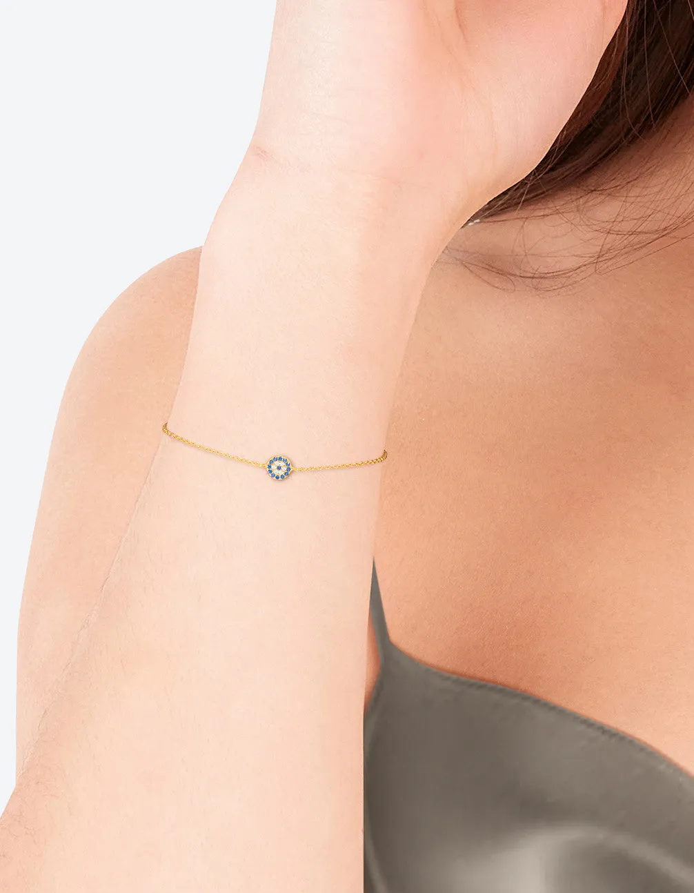 Gold Plated Sterling Silver Evil Eye Disc Bracelet