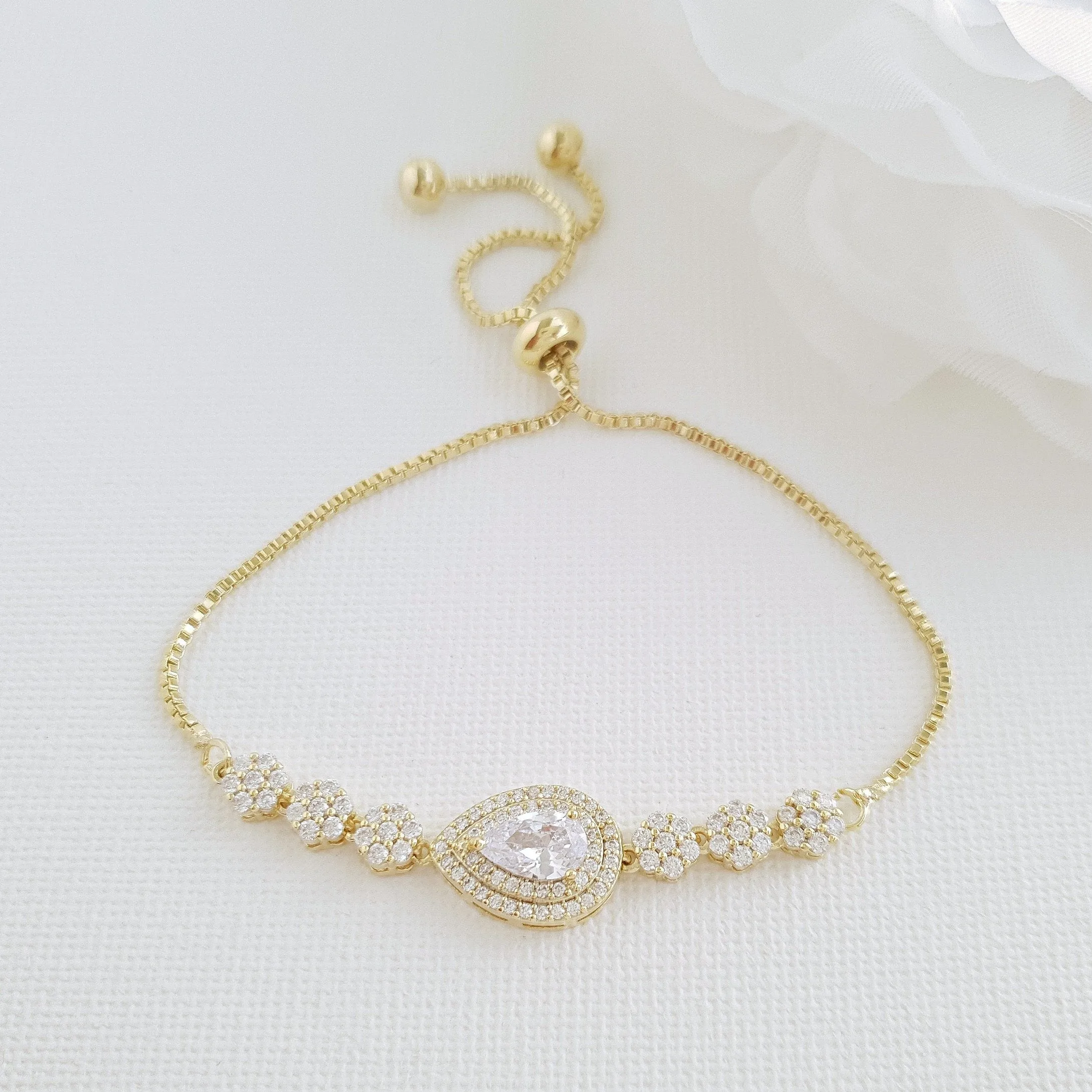 Gold Slider Clasp Wedding Bracelet- Joni