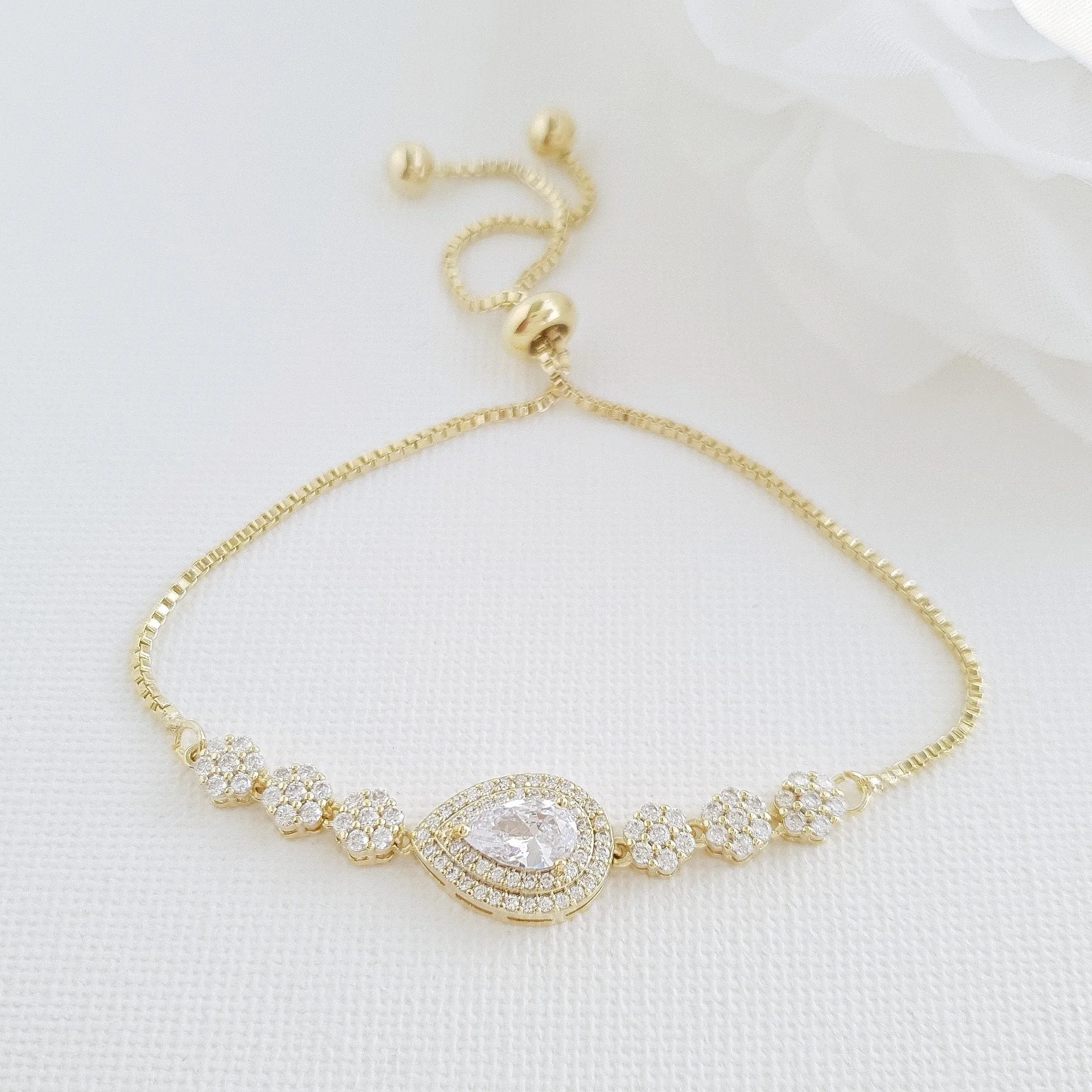 Gold Slider Clasp Wedding Bracelet- Joni