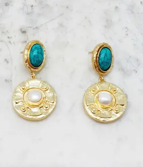 Gold State Turquoise and Pearls Earrings