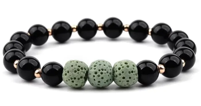 Green Harmony: Black & Light Green Lava Stone Essential Oil Bracelet