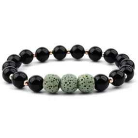 Green Harmony: Black & Light Green Lava Stone Essential Oil Bracelet