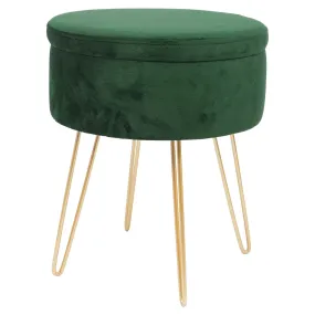 Green Round Velvet Storage Footstool - By Harbour Housewares