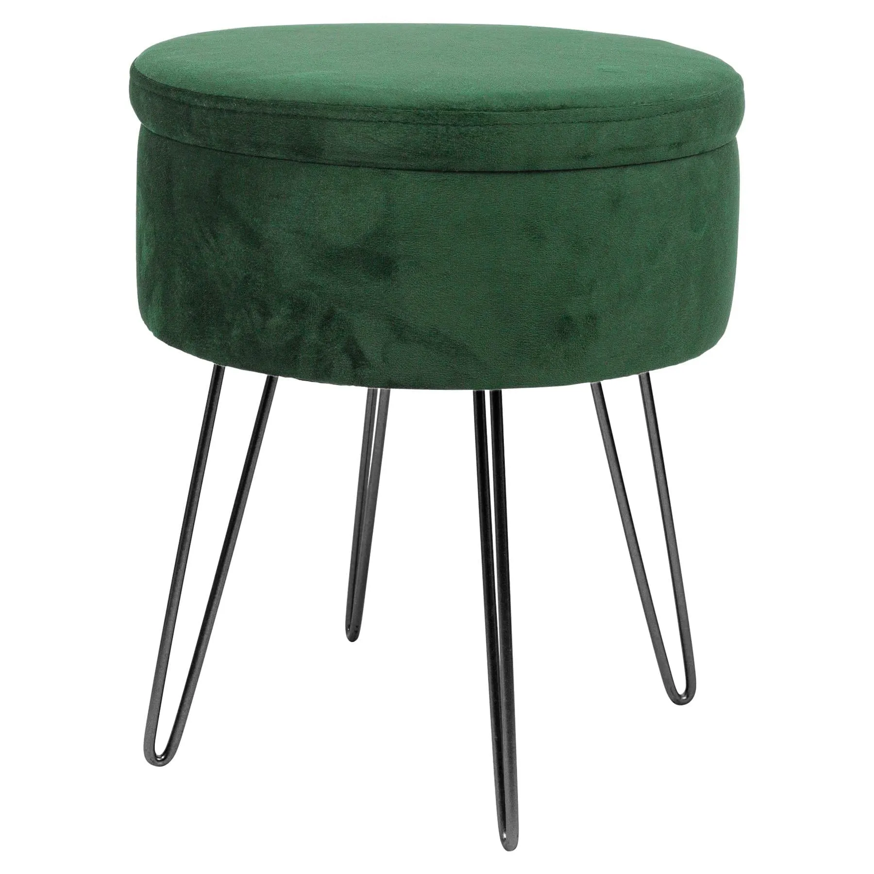 Green Round Velvet Storage Footstool - By Harbour Housewares