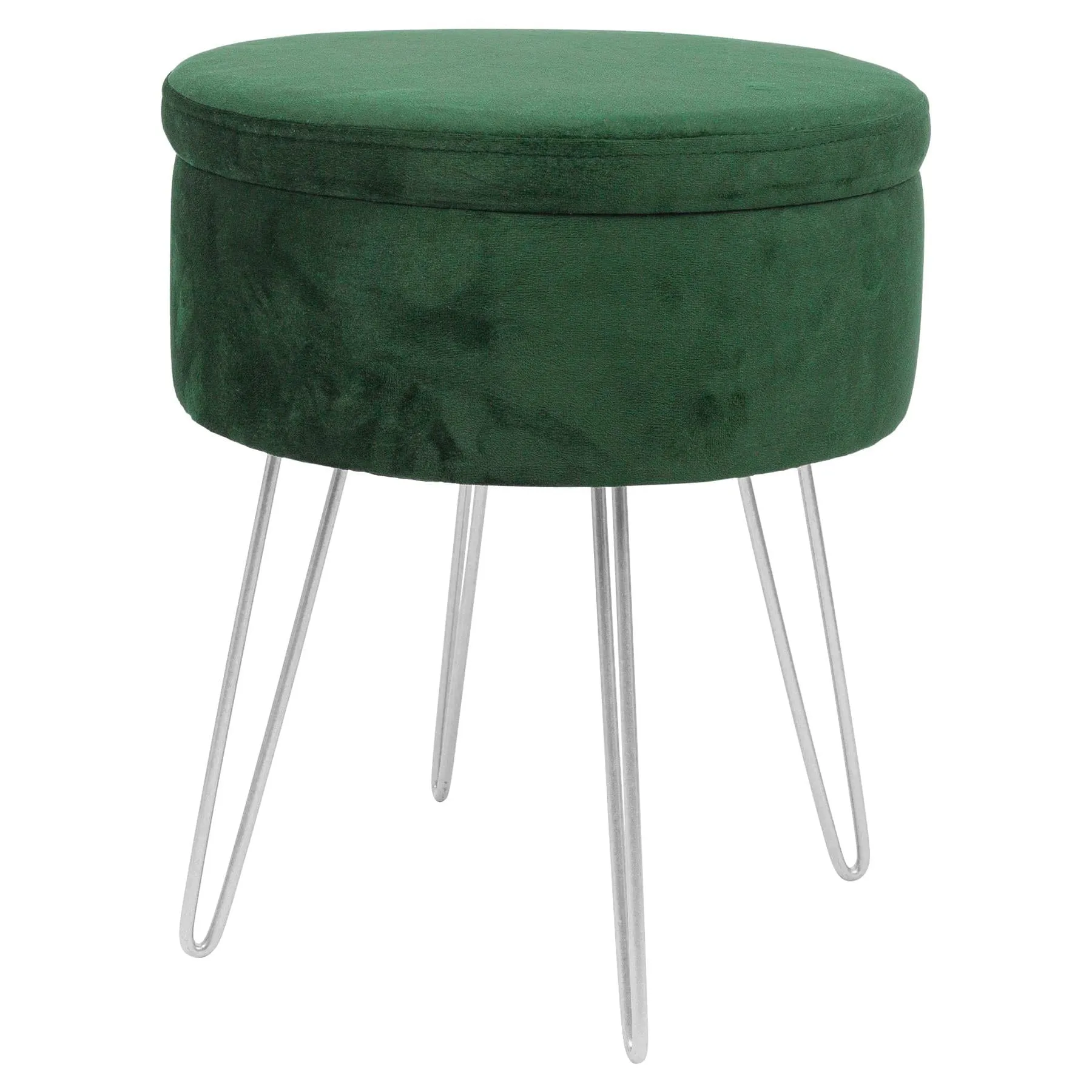 Green Round Velvet Storage Footstool - By Harbour Housewares