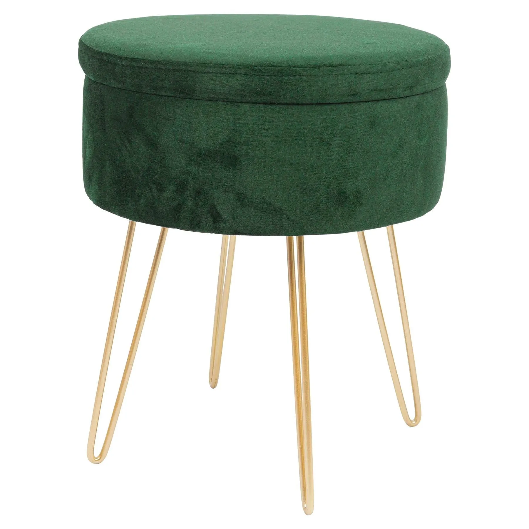 Green Round Velvet Storage Footstool - By Harbour Housewares