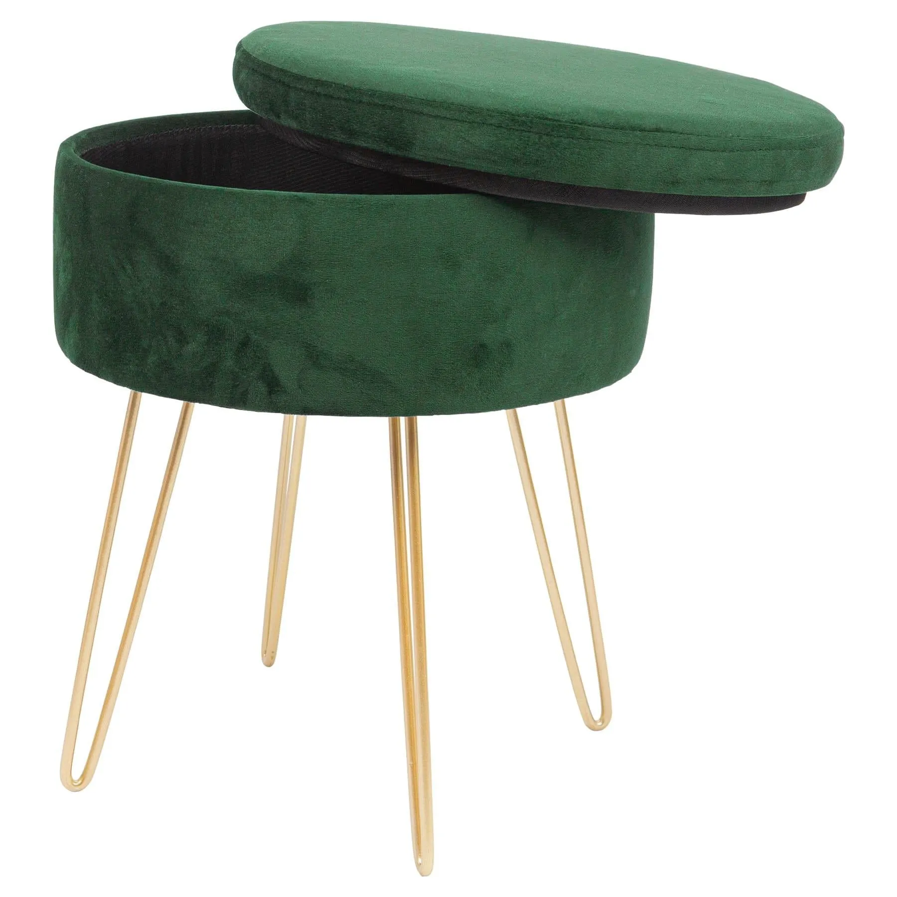 Green Round Velvet Storage Footstool - By Harbour Housewares