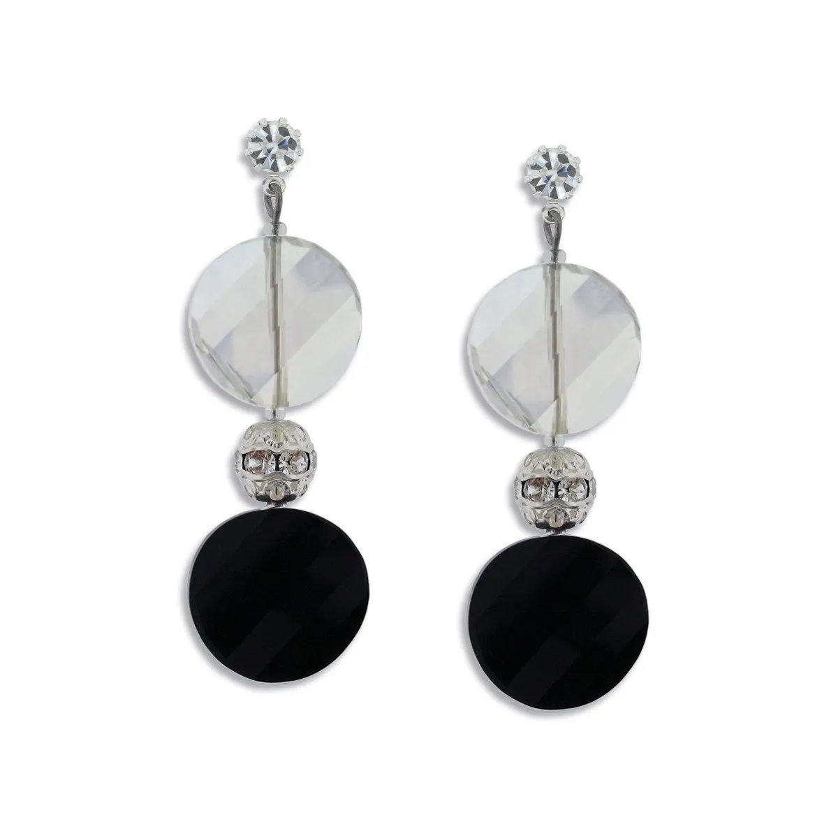 Grey & Black Crystal Disc Earrings