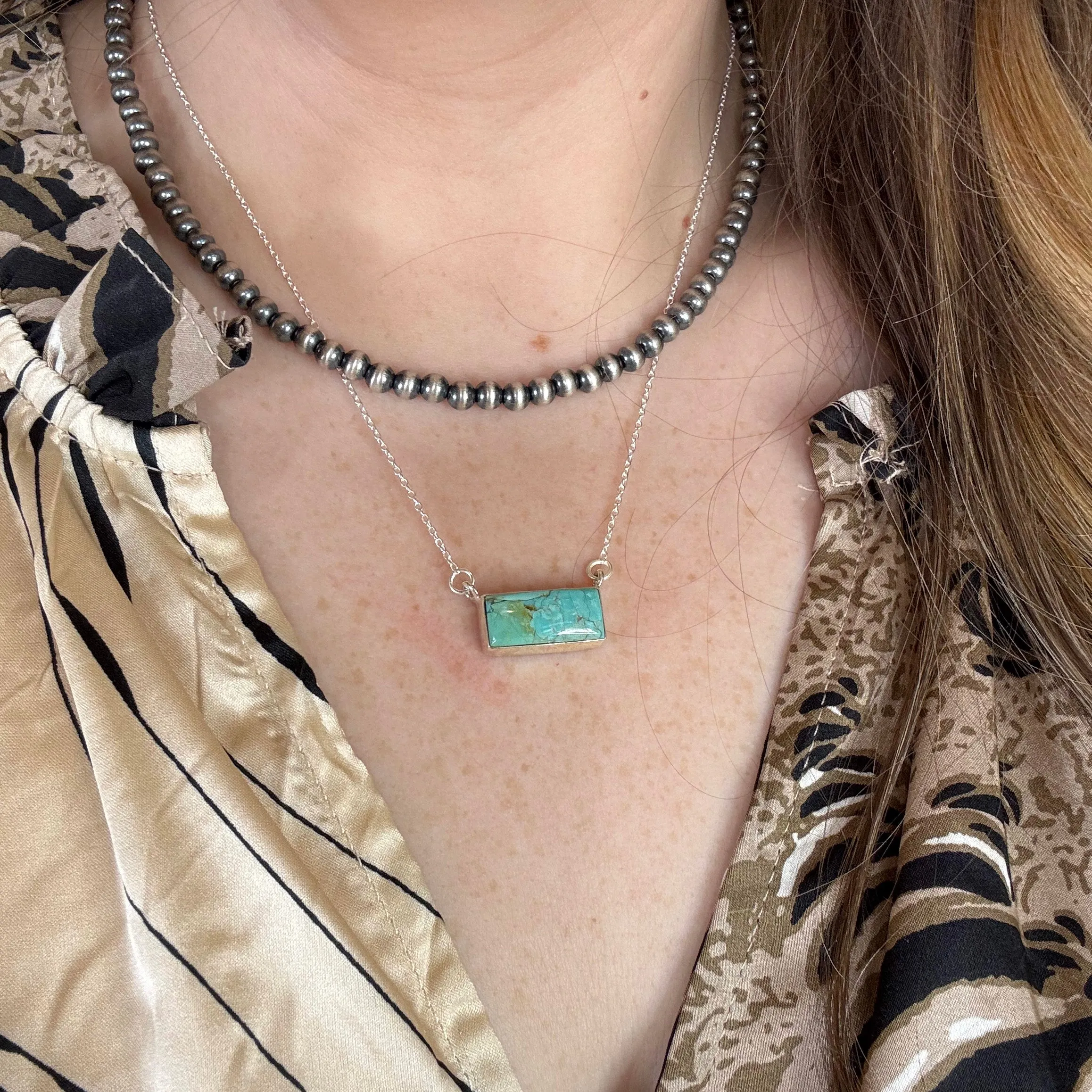 Hada Collection | Handmade Sterling Silver Mini Kingman Turquoise Bar Pendant Necklace