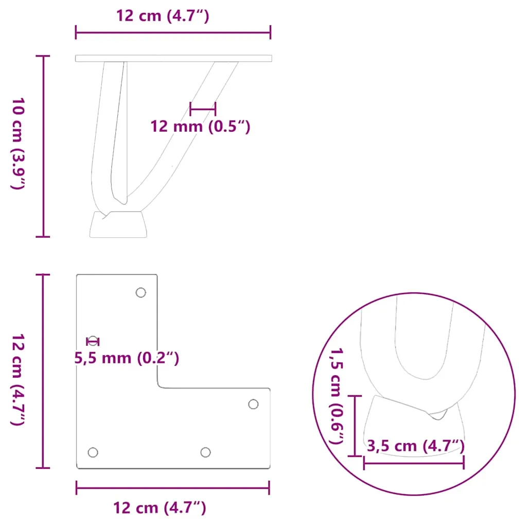 Hairpin Table Legs 4 pcs Black 10 cm Solid Steel