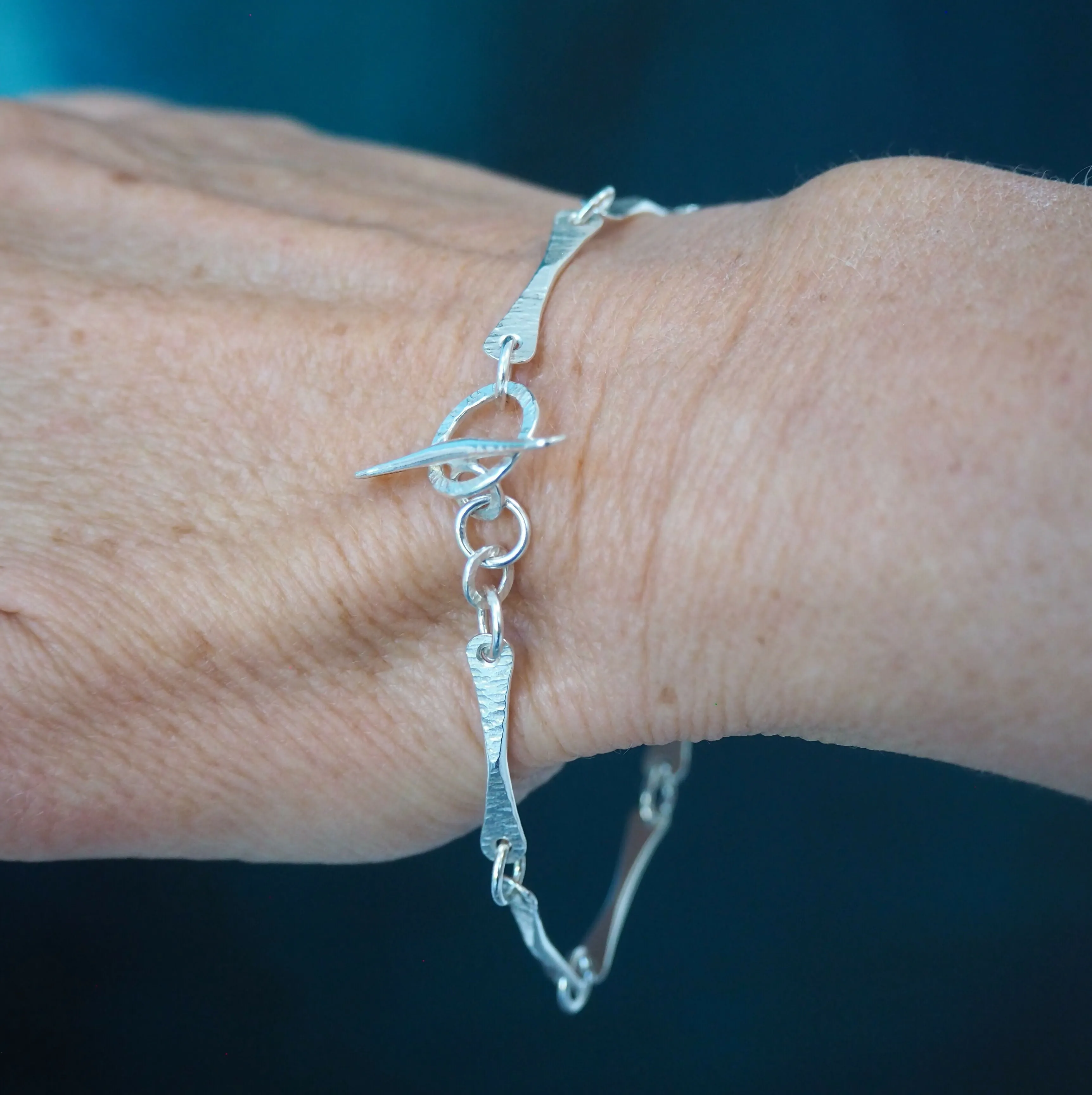 Hallmarked Forged Silver Bracelet - Hammered Silver - Longer Length