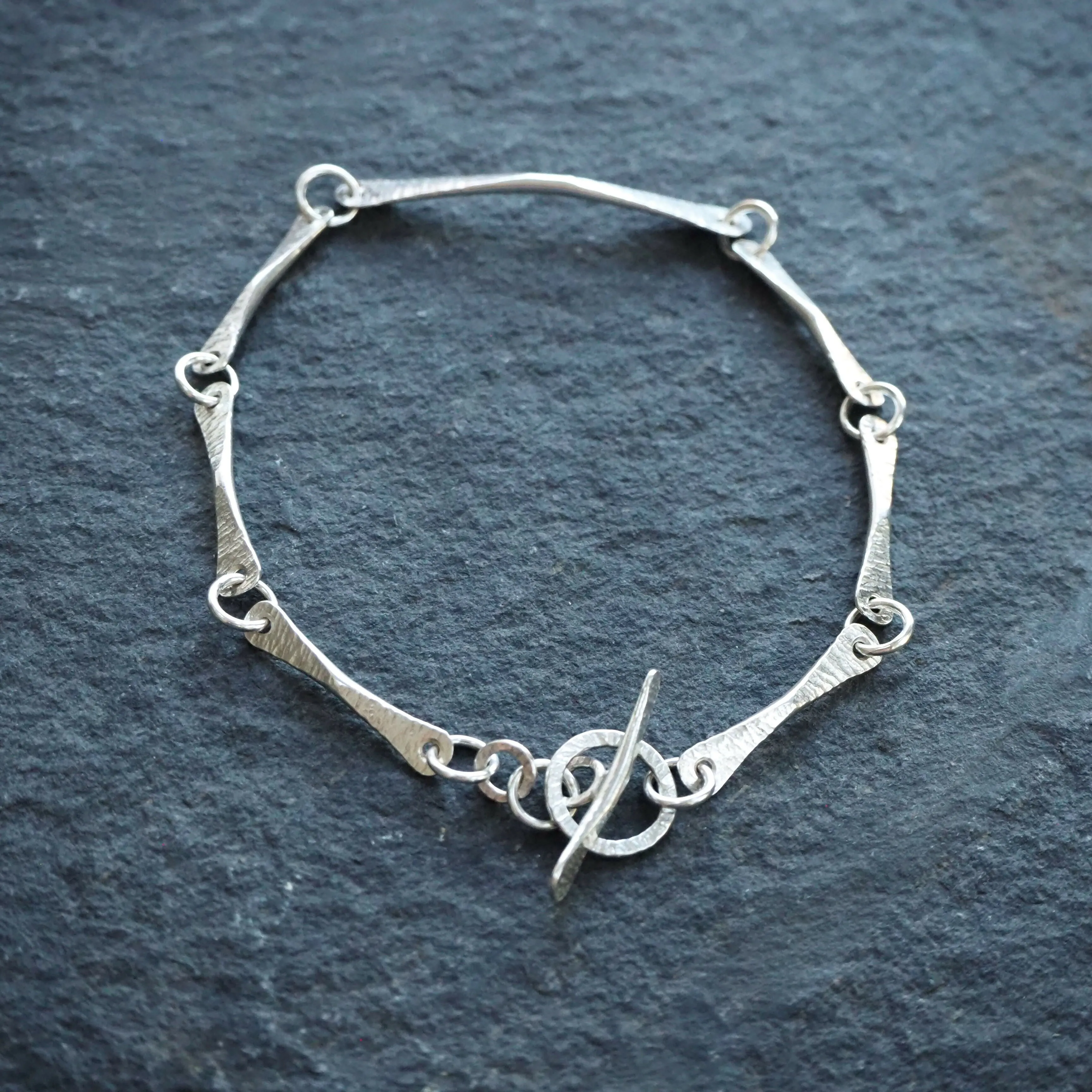 Hallmarked Forged Silver Bracelet - Hammered Silver - Longer Length