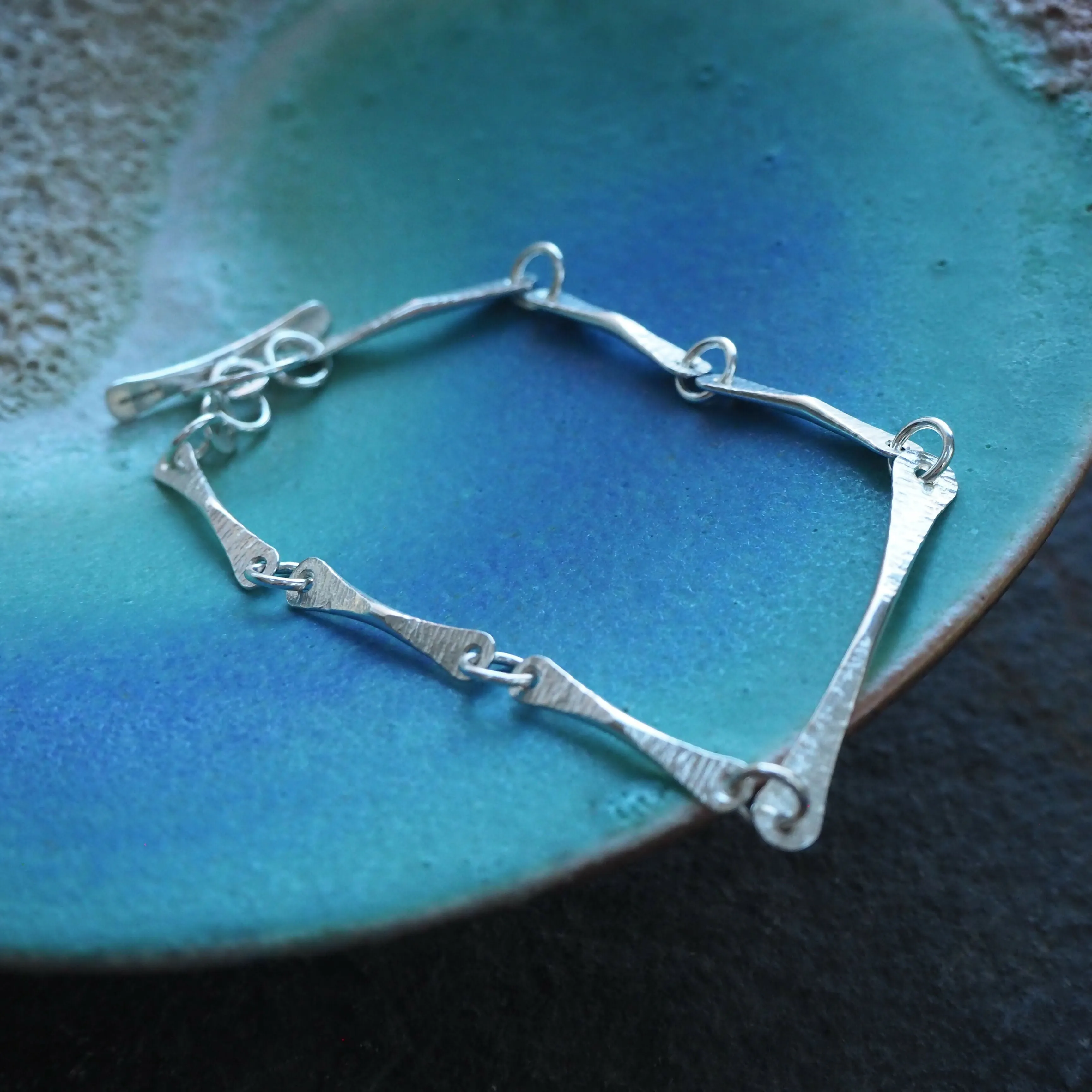 Hallmarked Forged Silver Bracelet - Hammered Silver - Longer Length