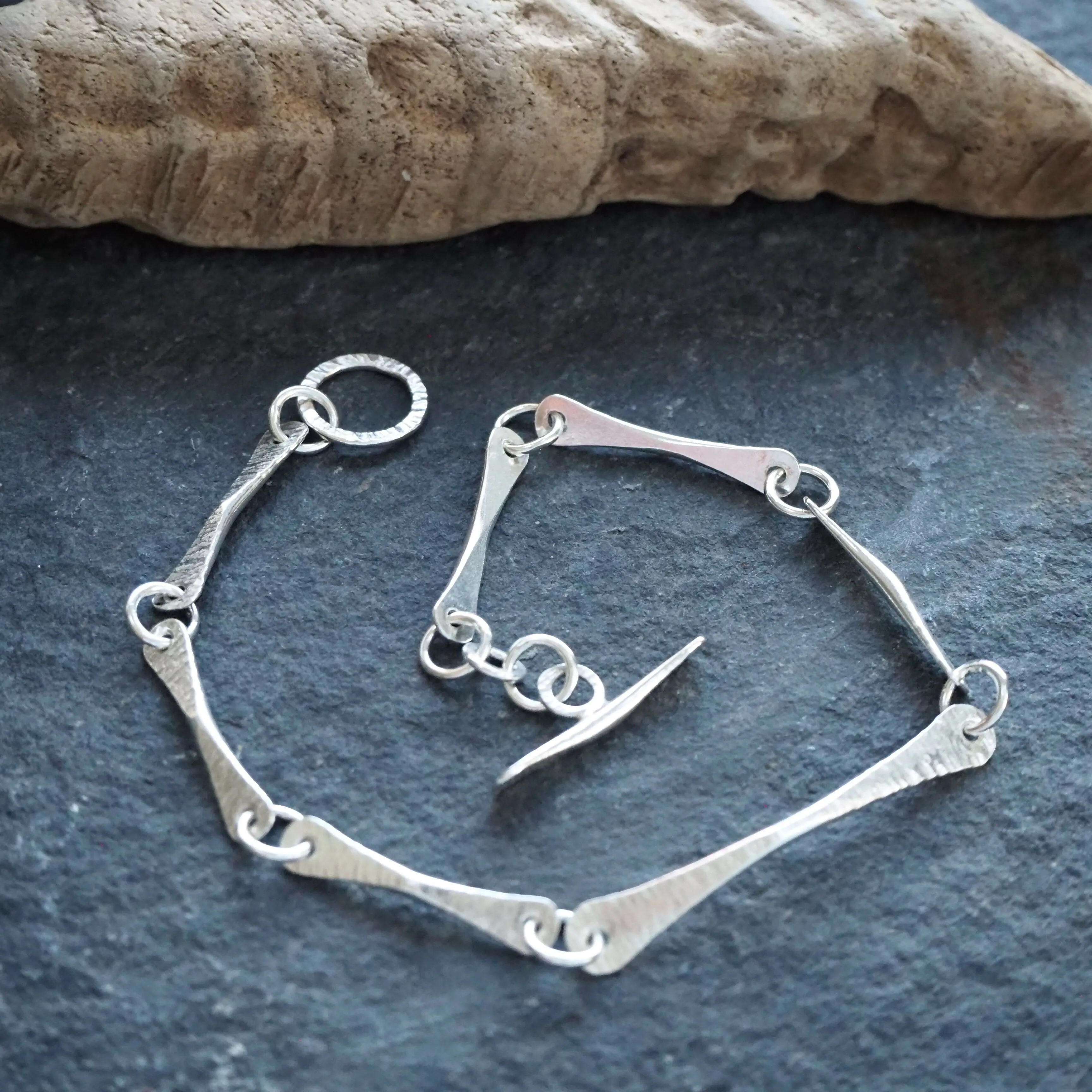 Hallmarked Forged Silver Bracelet - Hammered Silver - Longer Length