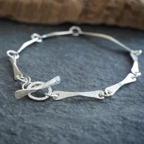 Hallmarked Forged Silver Bracelet - Hammered Silver - Longer Length