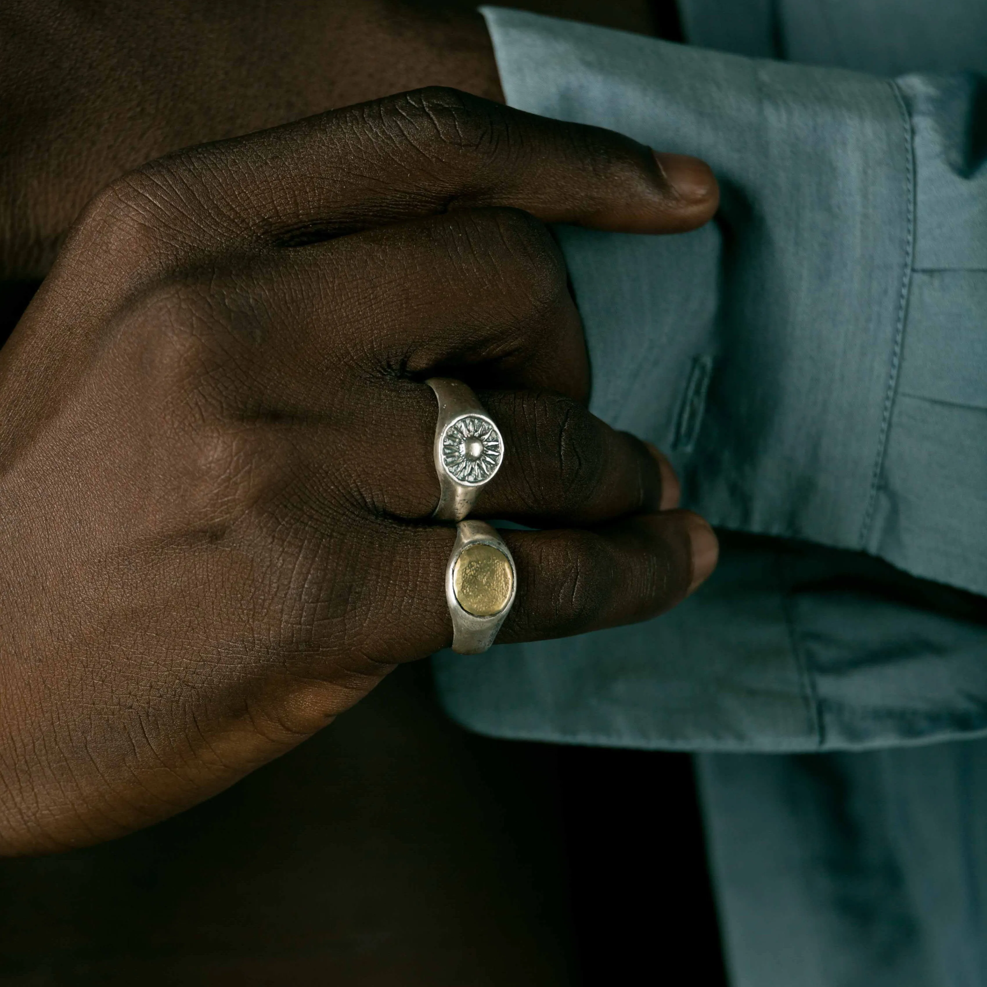 Hand-forged Sunburst Sterling Silver Signet Ring