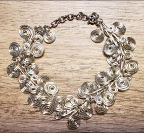 Hand Crafted Sterling Silver Plated Spiral Chain Bracelet. Adjustable 7"-8.5" with Spring Ring Clasp