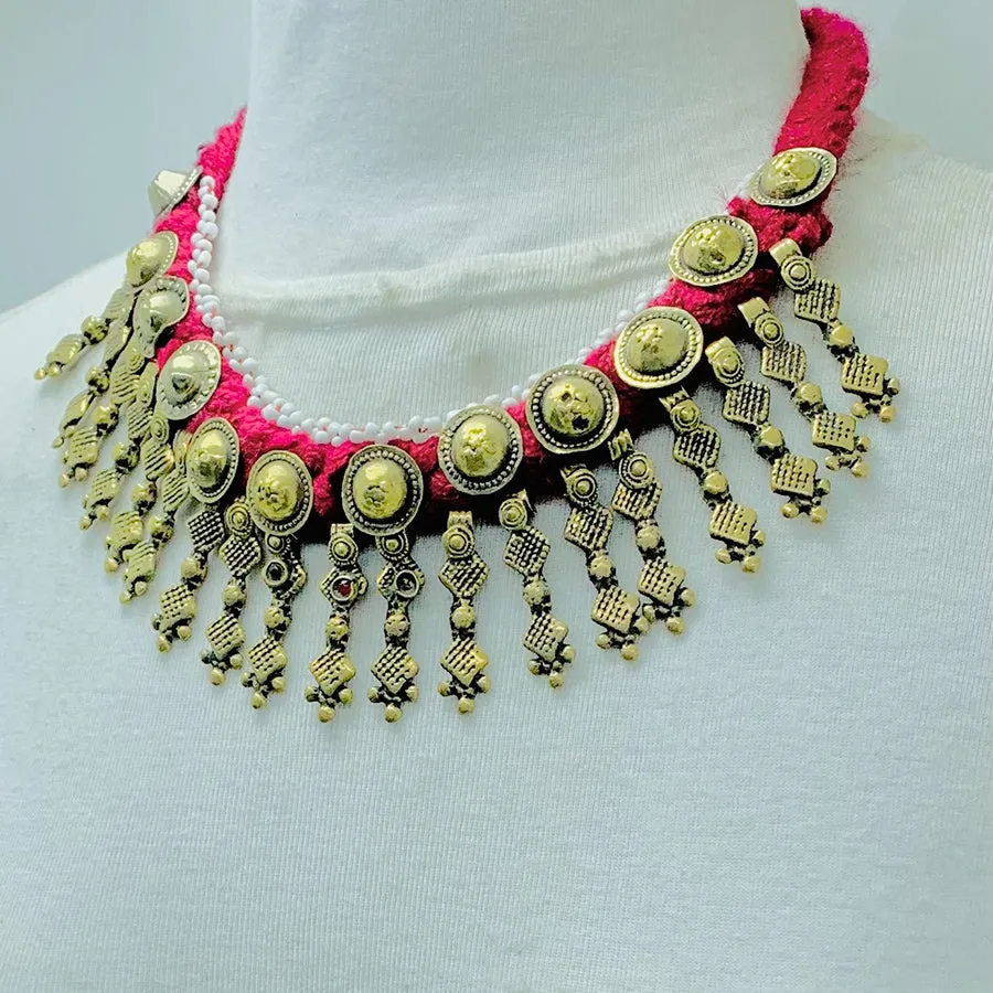 Handmade Choker Necklace With Metal Spikes