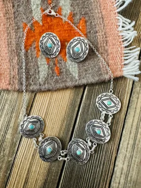 Handmade Sterling Silver & Turquoise Concho Necklace Set