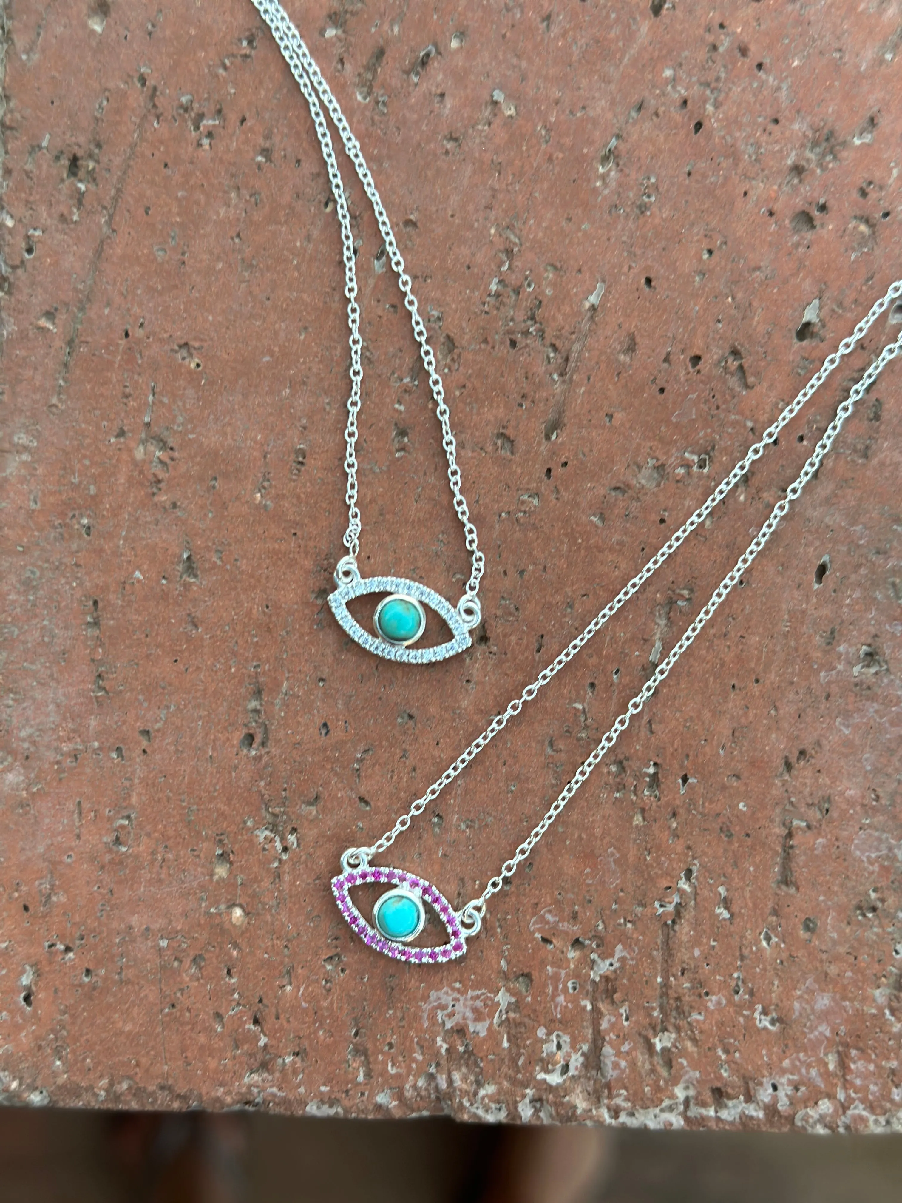 Handmade Sterling Silver Turquoise and CZ Evil Eye Necklace