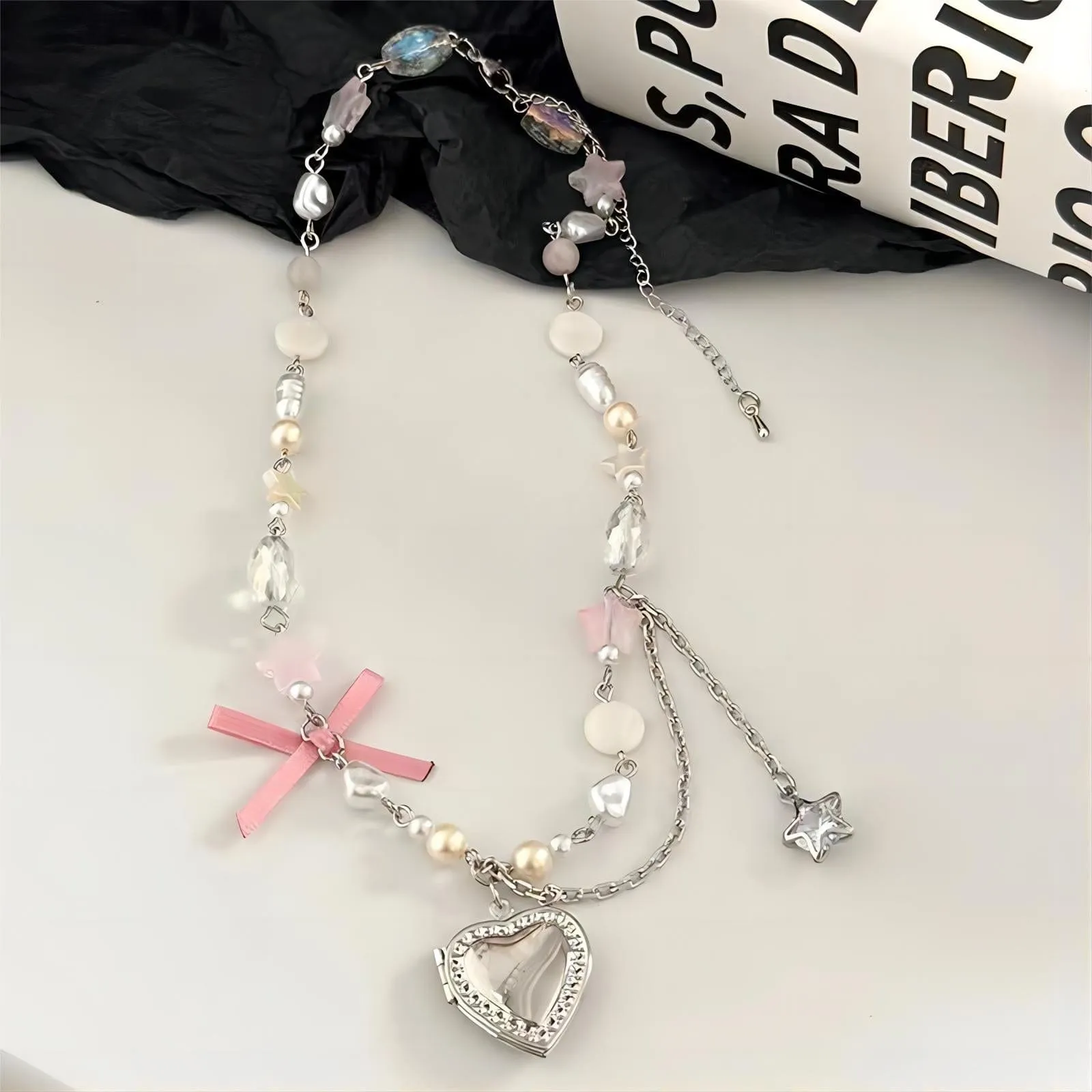 Heart Pendant Crystal Star Pearl Chain Choker Necklace