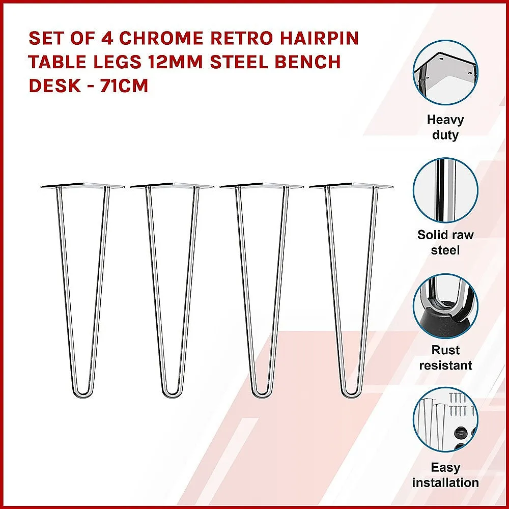 Heavy-Duty Chrome Hairpin Table Legs 71cm Solid Steel Set (4)