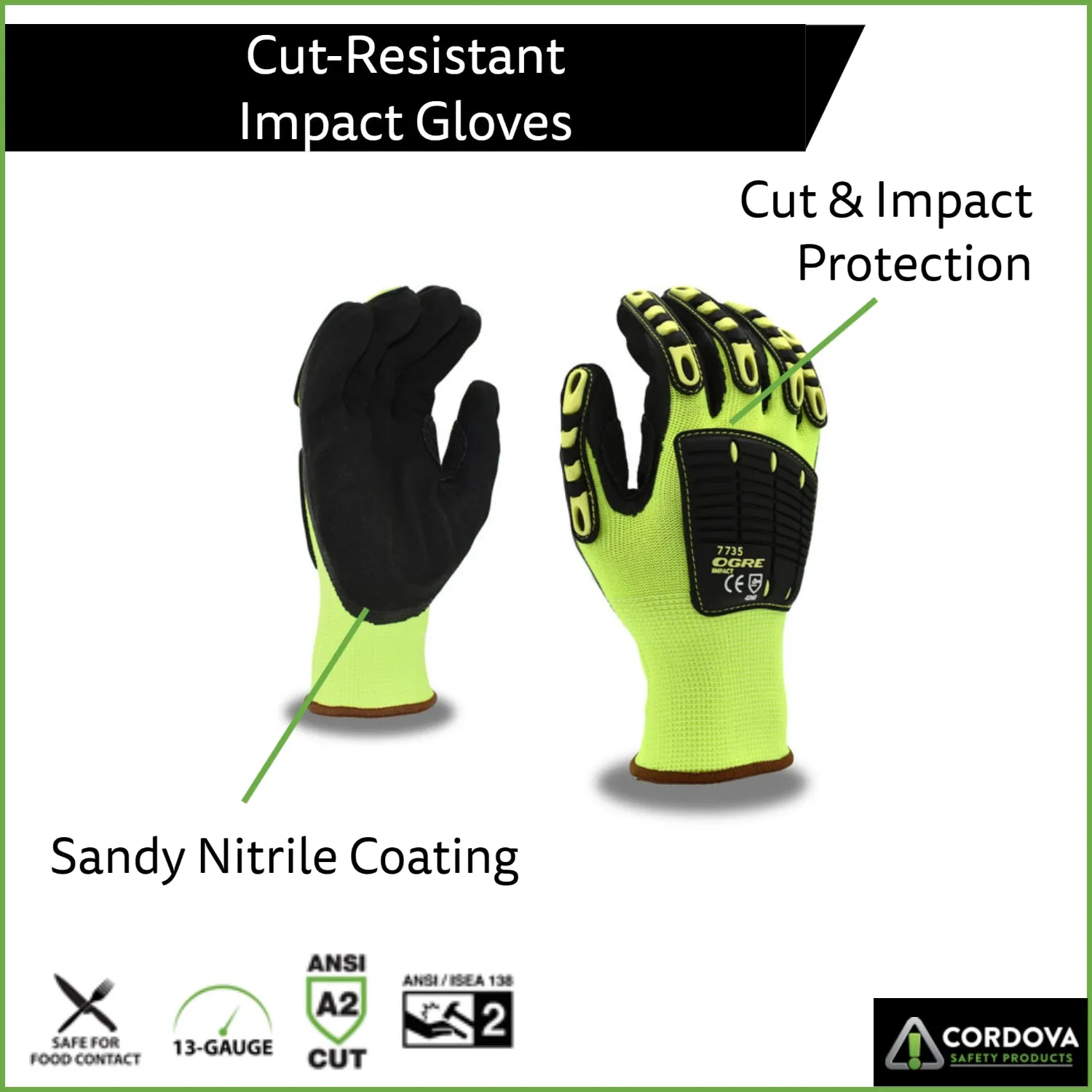 Heavy-Duty Impact Gloves, High-Visibility, ANSI Cut Level A2