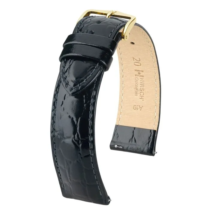 Hirsch CROCOGRAIN Bonded Leather Watch Strap in BLACK