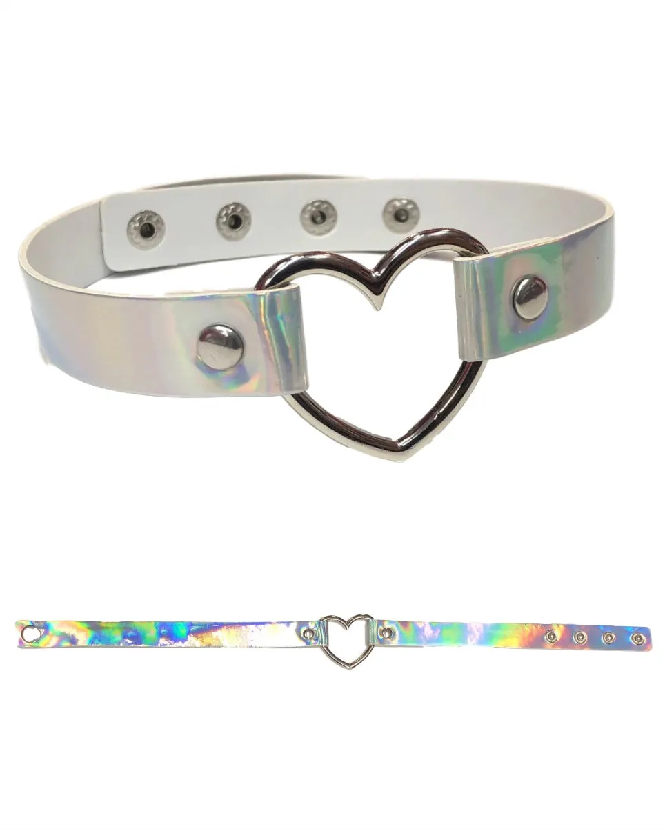 Holographic Choker with Heart Ring