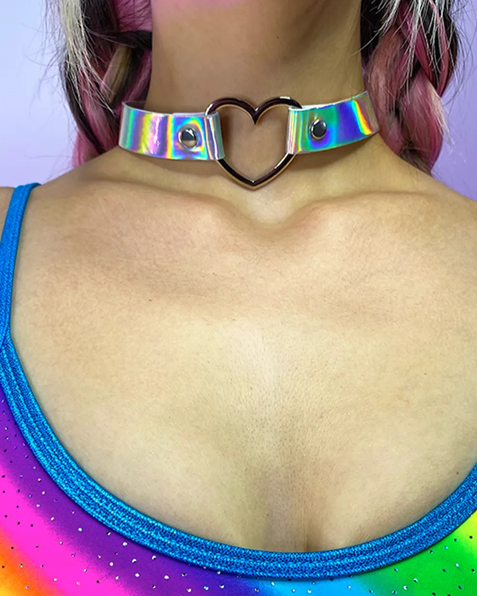 Holographic Choker with Heart Ring