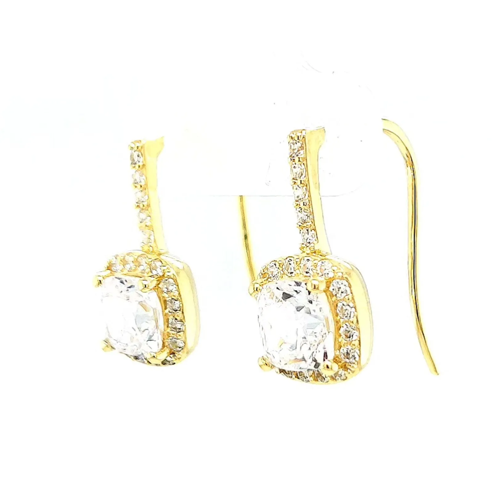 HUSH 9ct Yellow Gold Cushion & Round Brilliant Cut with 2.40 CARAT tw of Diamond Simulants Drop Earrings