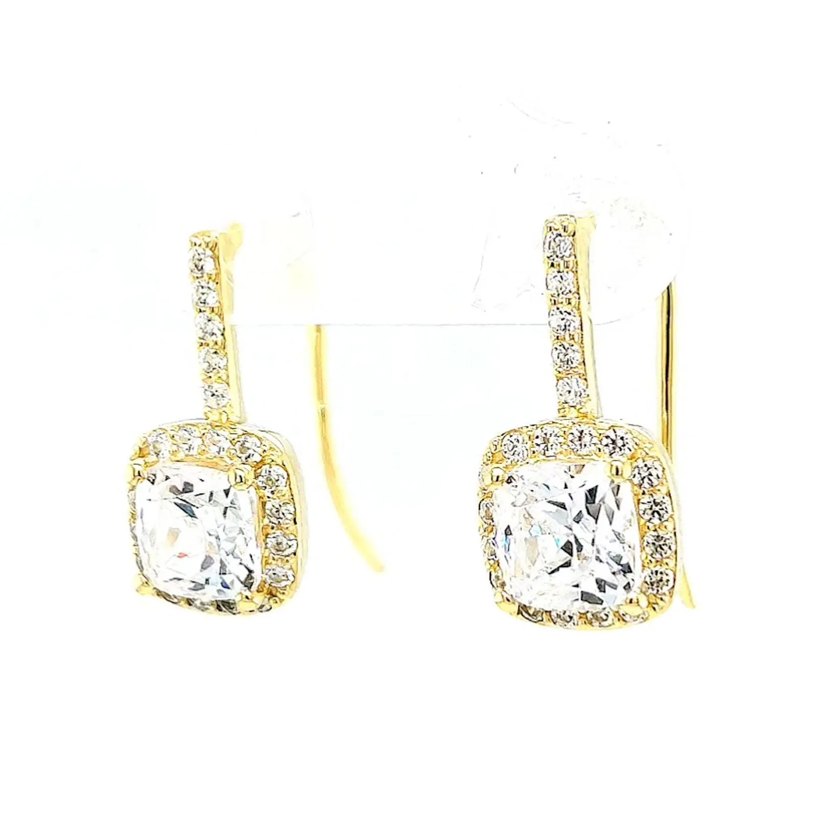 HUSH 9ct Yellow Gold Cushion & Round Brilliant Cut with 2.40 CARAT tw of Diamond Simulants Drop Earrings