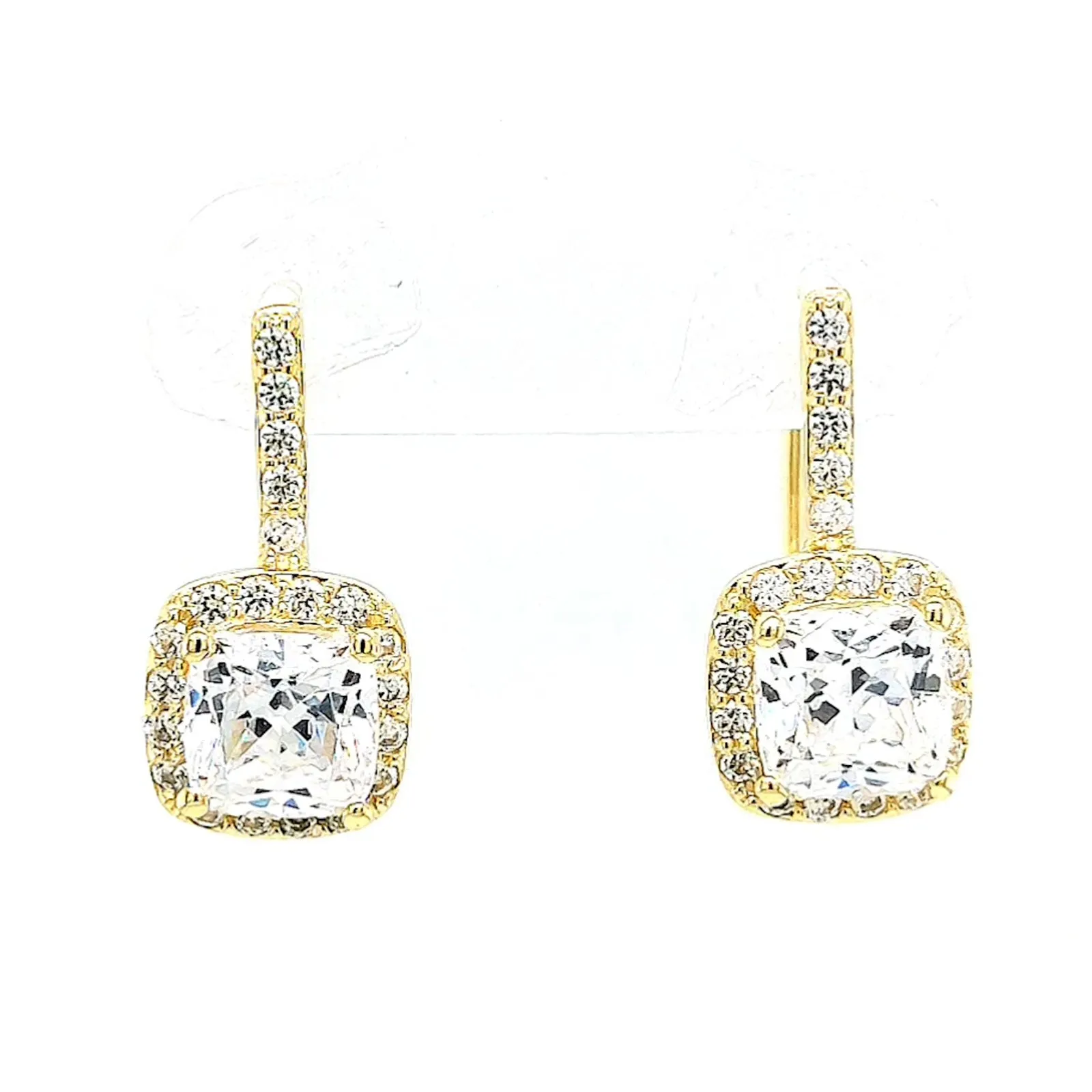 HUSH 9ct Yellow Gold Cushion & Round Brilliant Cut with 2.40 CARAT tw of Diamond Simulants Drop Earrings