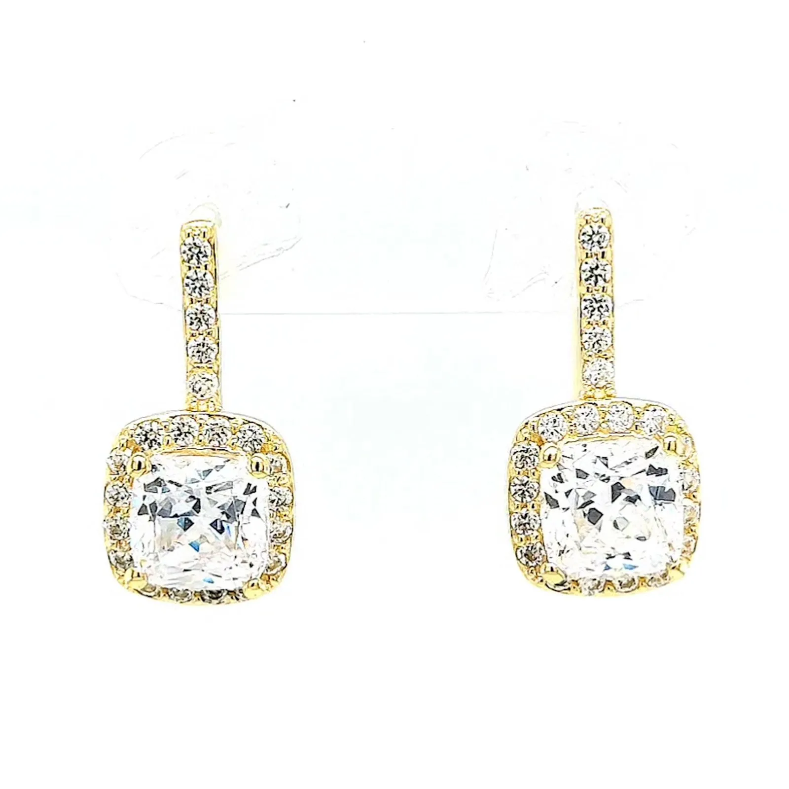 HUSH 9ct Yellow Gold Cushion & Round Brilliant Cut with 2.40 CARAT tw of Diamond Simulants Drop Earrings