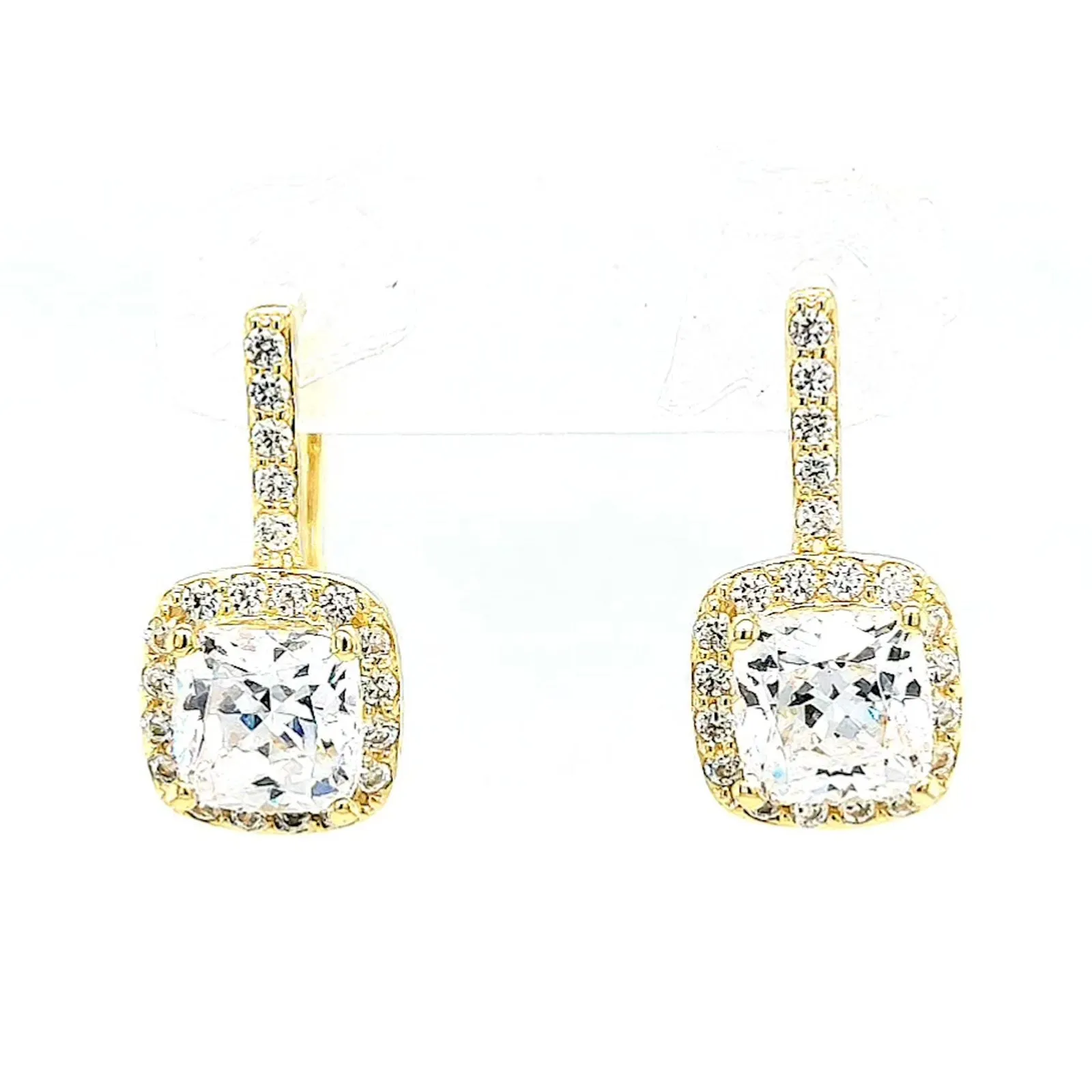 HUSH 9ct Yellow Gold Cushion & Round Brilliant Cut with 2.40 CARAT tw of Diamond Simulants Drop Earrings