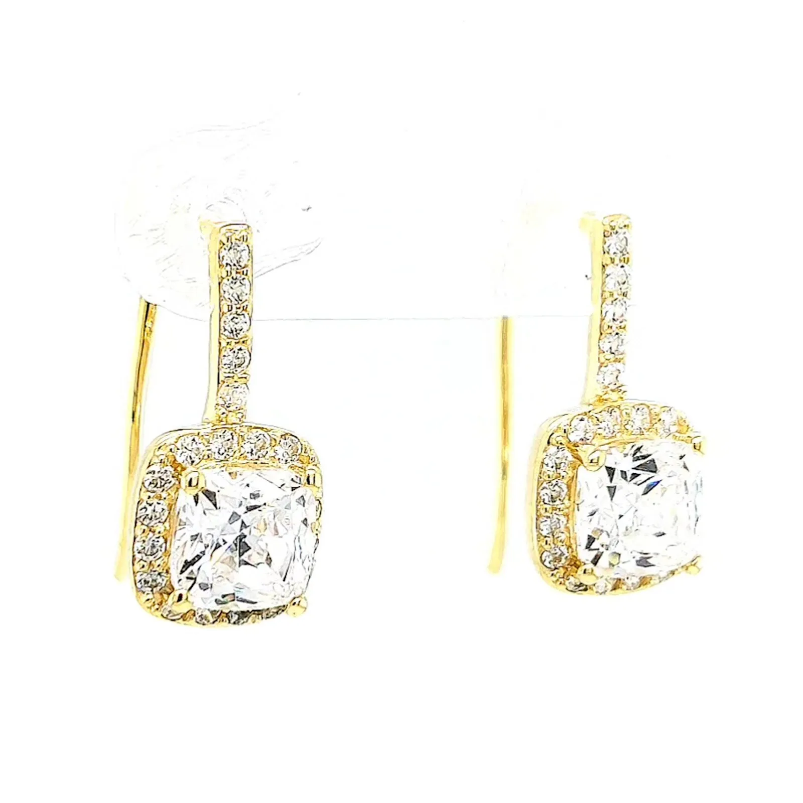 HUSH 9ct Yellow Gold Cushion & Round Brilliant Cut with 2.40 CARAT tw of Diamond Simulants Drop Earrings