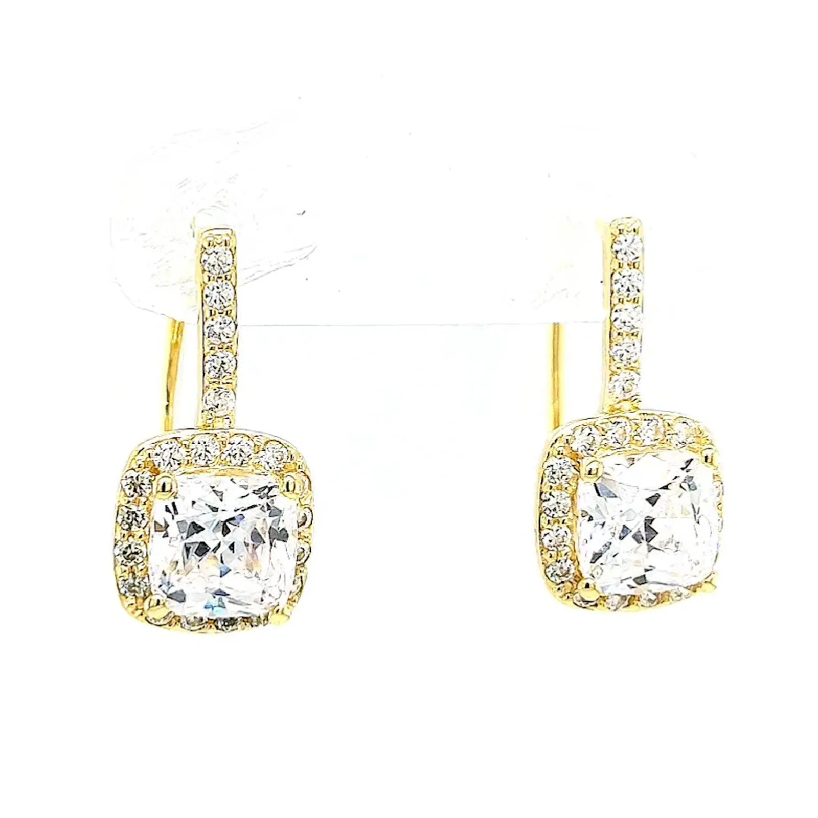 HUSH 9ct Yellow Gold Cushion & Round Brilliant Cut with 2.40 CARAT tw of Diamond Simulants Drop Earrings