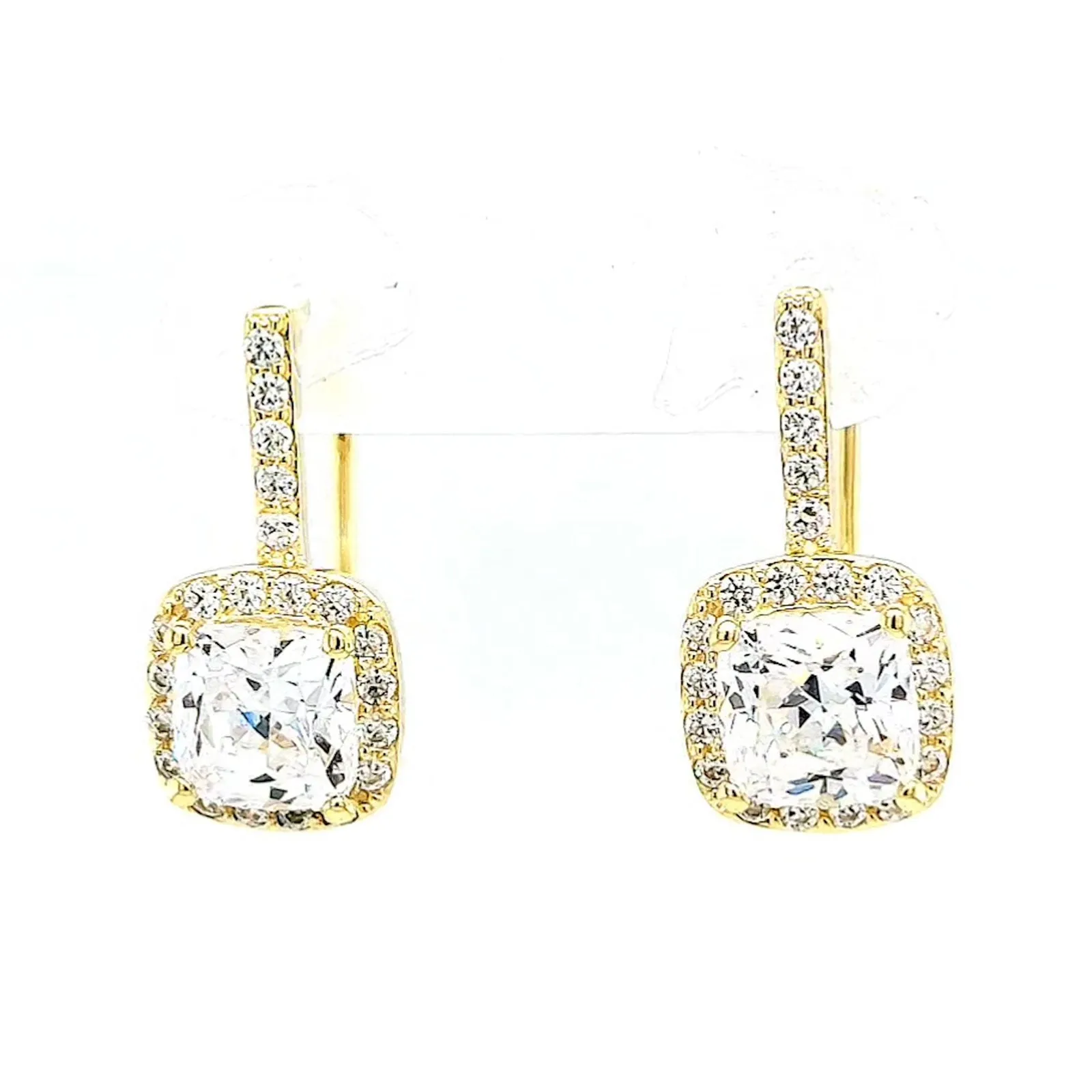 HUSH 9ct Yellow Gold Cushion & Round Brilliant Cut with 2.40 CARAT tw of Diamond Simulants Drop Earrings