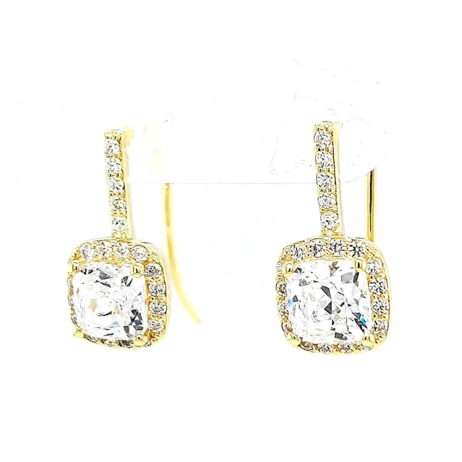 HUSH 9ct Yellow Gold Cushion & Round Brilliant Cut with 2.40 CARAT tw of Diamond Simulants Drop Earrings