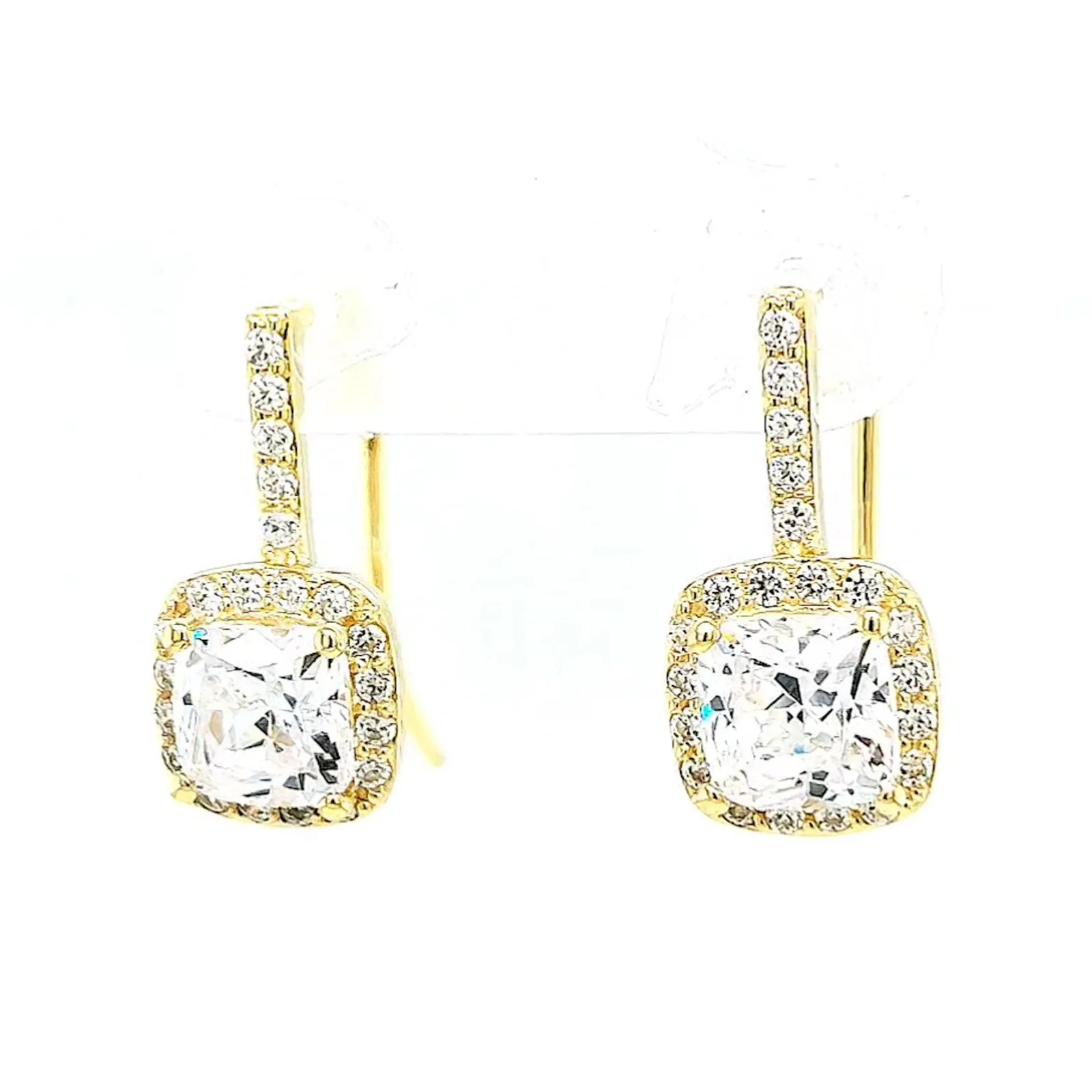 HUSH 9ct Yellow Gold Cushion & Round Brilliant Cut with 2.40 CARAT tw of Diamond Simulants Drop Earrings