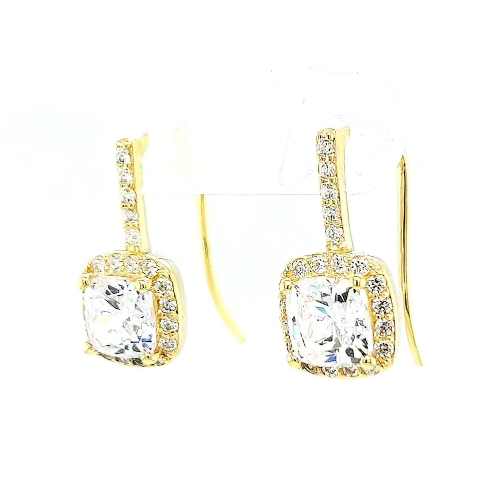 HUSH 9ct Yellow Gold Cushion & Round Brilliant Cut with 2.40 CARAT tw of Diamond Simulants Drop Earrings