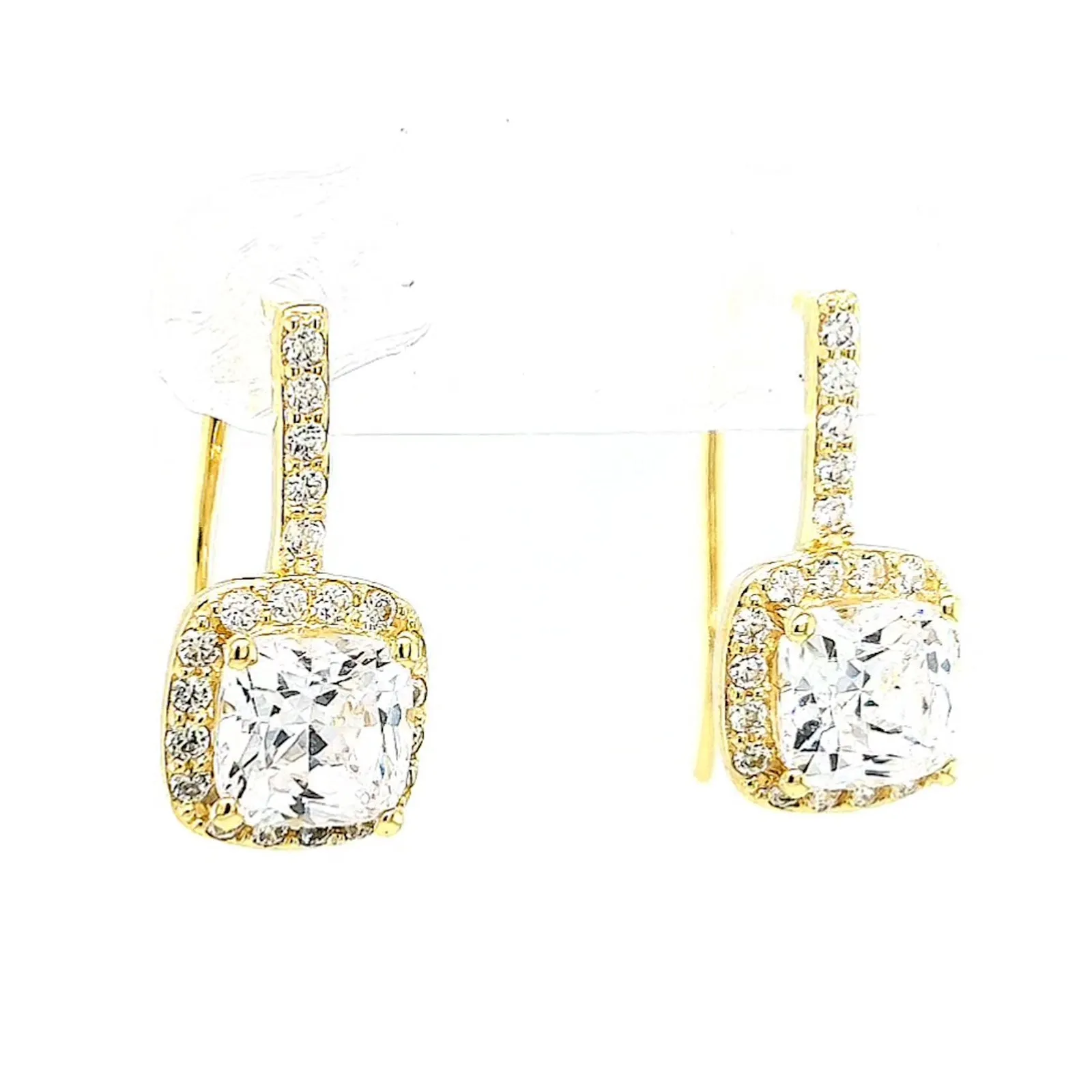 HUSH 9ct Yellow Gold Cushion & Round Brilliant Cut with 2.40 CARAT tw of Diamond Simulants Drop Earrings