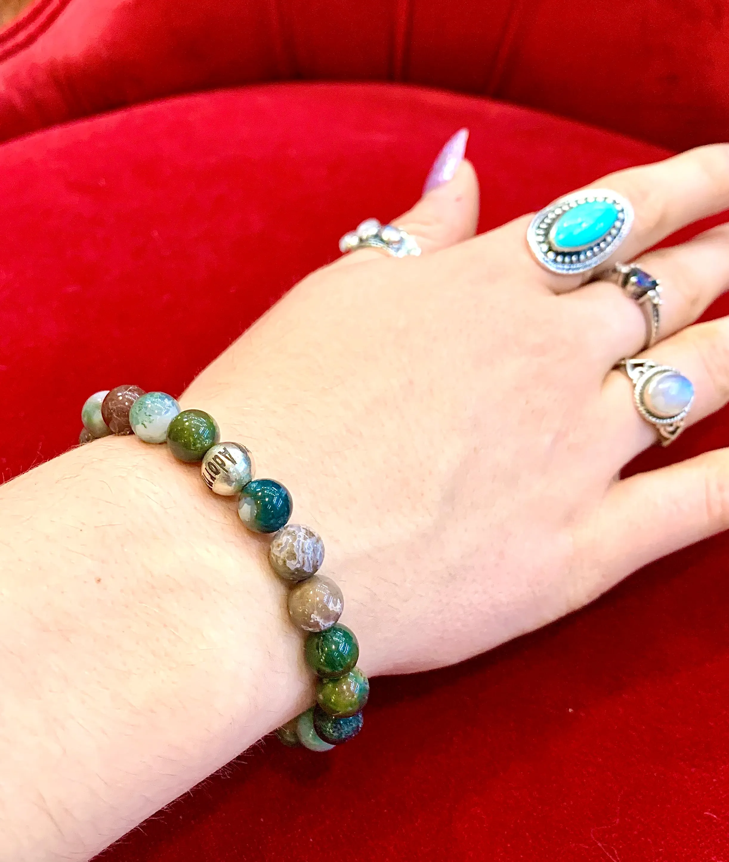 Indian Agate Crystal Bead Bracelet