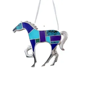 Inlay Turquoise Horse Pendant Pin