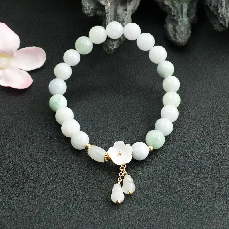 Jade Tassel Bracelet with Sterling Silver Flower Detail