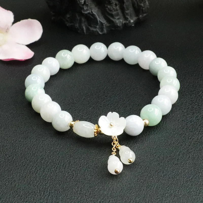 Jade Tassel Bracelet with Sterling Silver Flower Detail